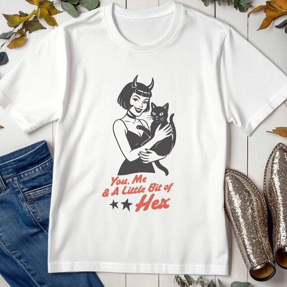 Funny Halloween Graphic Tee Dark Humor Black Cat T-Shirt Spooky Season - Picture 2 of 4